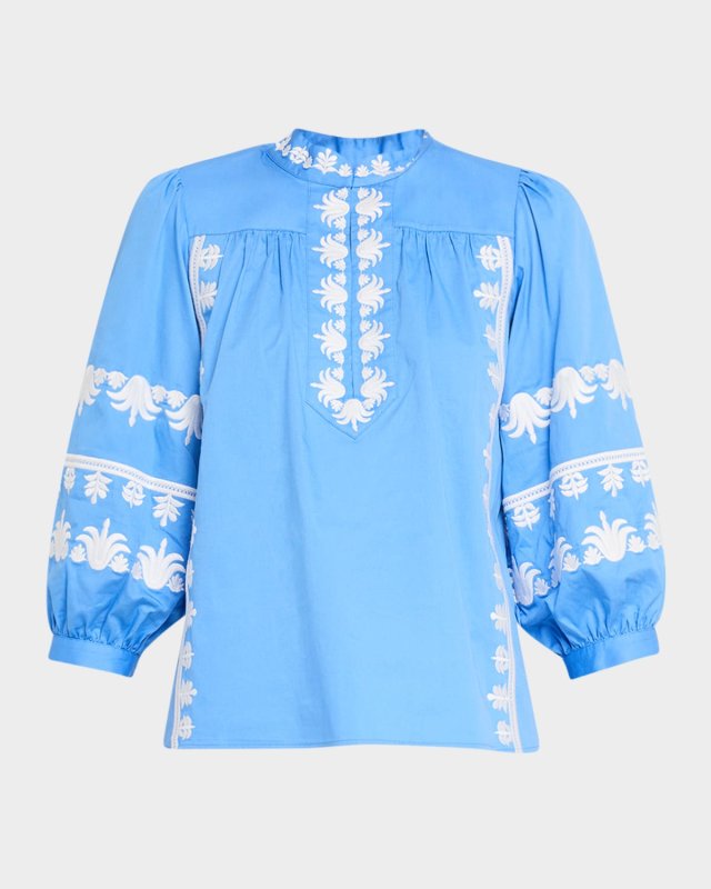 Danilia Embroidered Puff-Sleeve Top